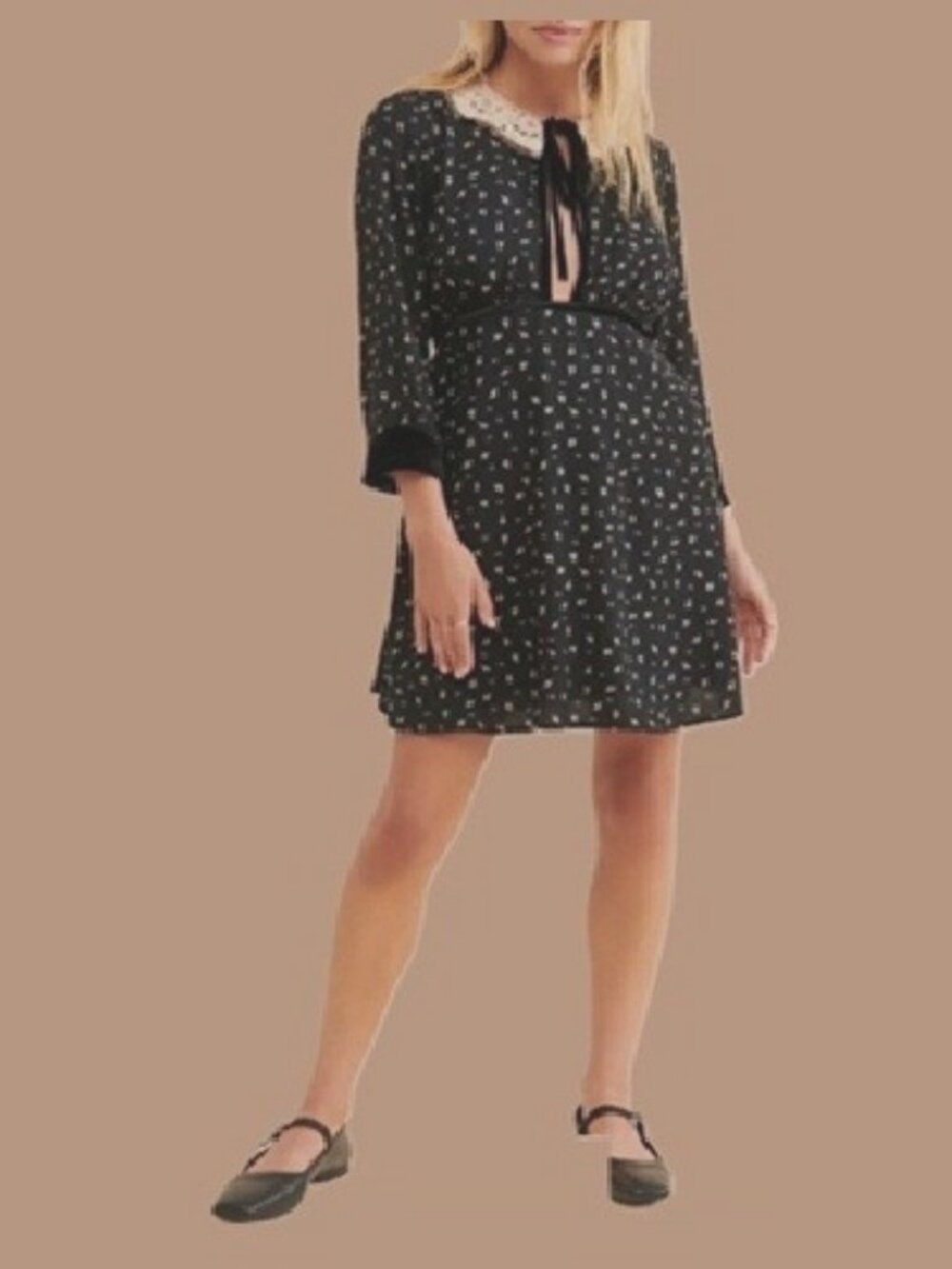 Free People Delfina Mini Dress, Peter Pan Lace Color, Black, Medium